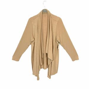 Coldwater Creek Tan Beige Waterfall Open Front Cardigan sz L